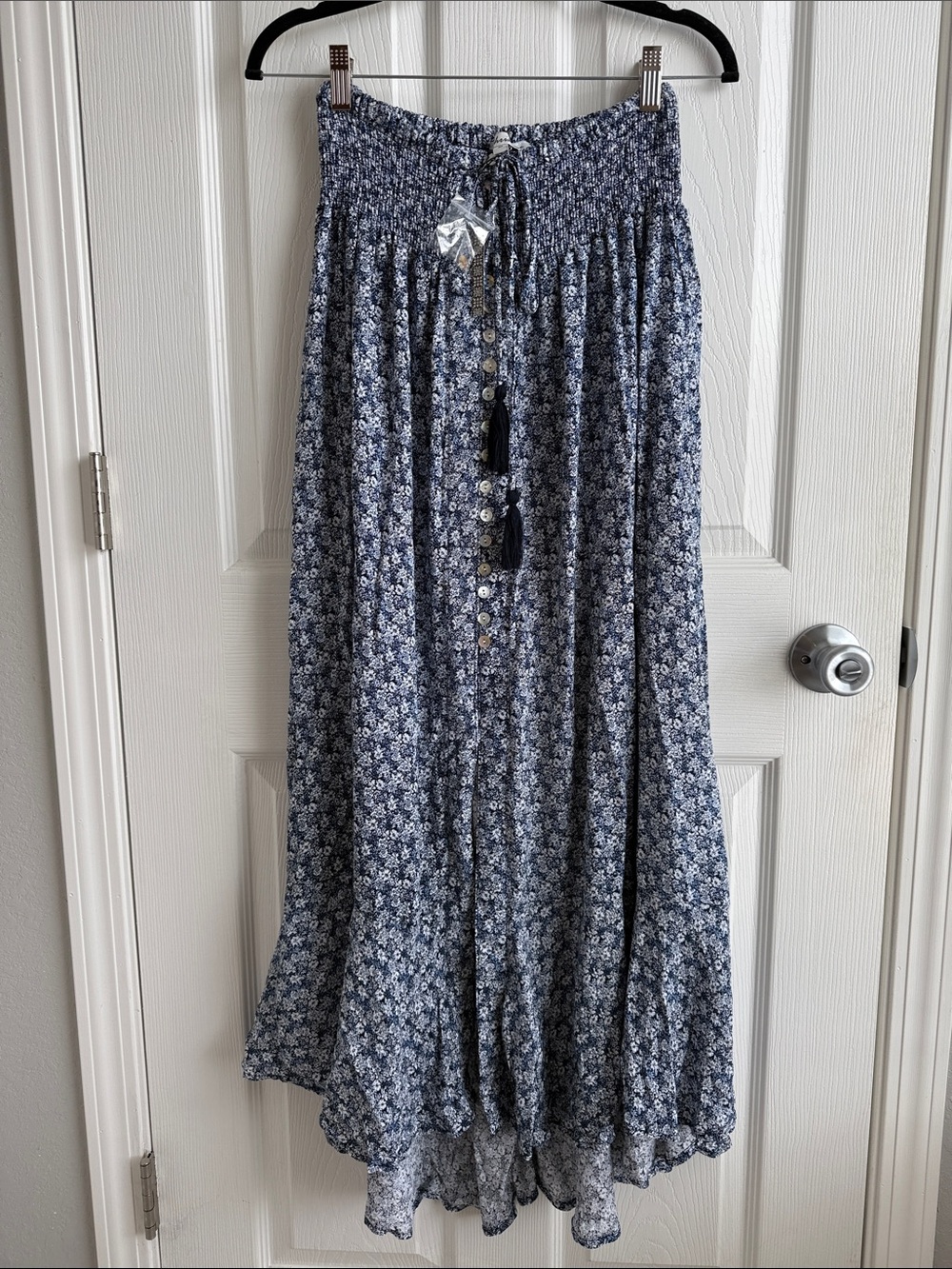 Women's Navy Floral Maxi Skirt with Smocked Waist